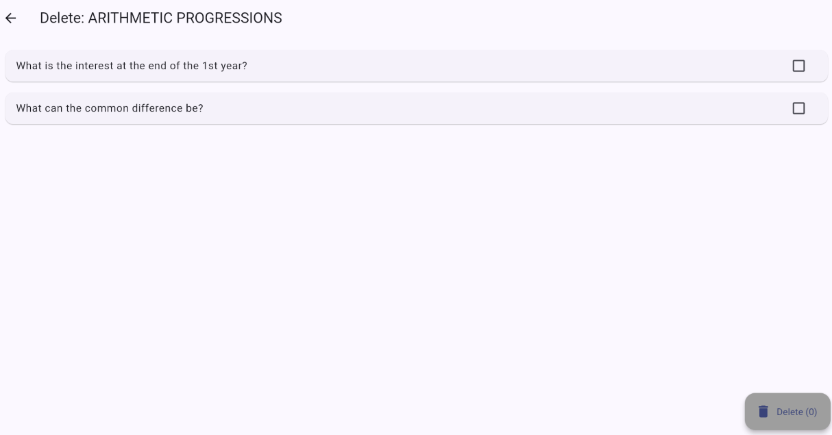 Selecting questions to delete